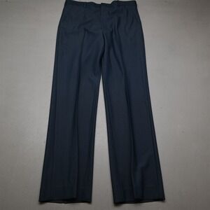 Vtg 1970s 34x34 Blue Polyester Bell Bottom Flared Dress Mens Pants